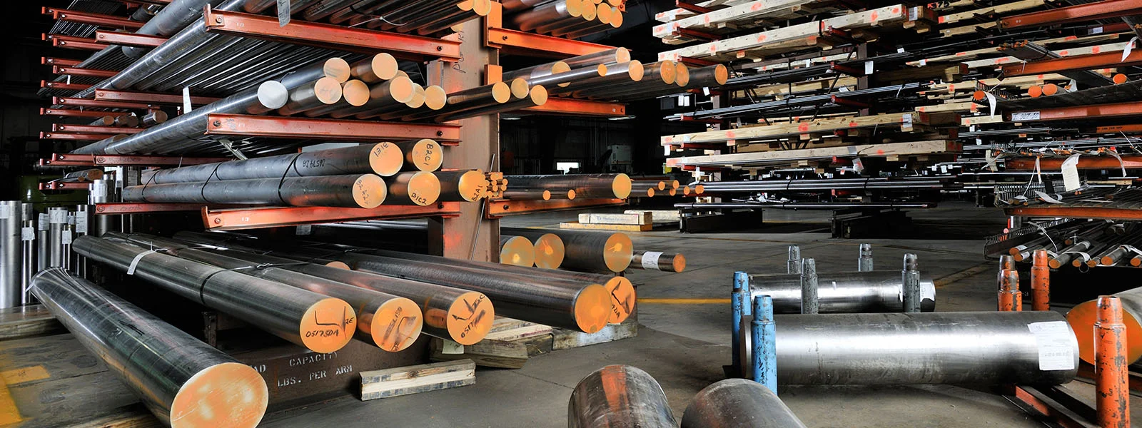 a large warehouse with many metal rods